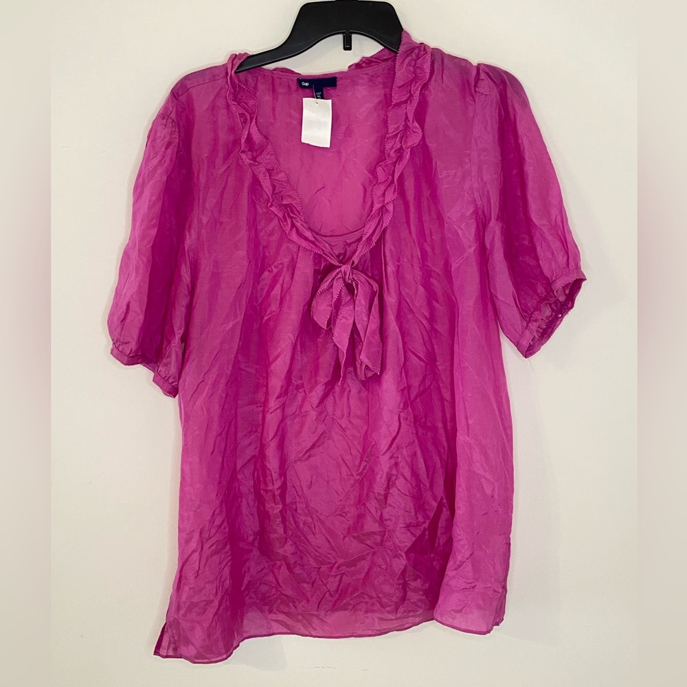 Gap pink purple blouse top new with tags silk cotton size XL tall puff s…